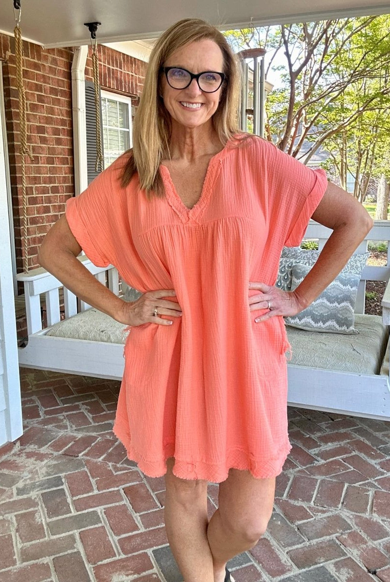 Dream A Little Dream Dress - Coral - Casual Dress -Jimberly's Boutique-Olive Branch-Mississippi