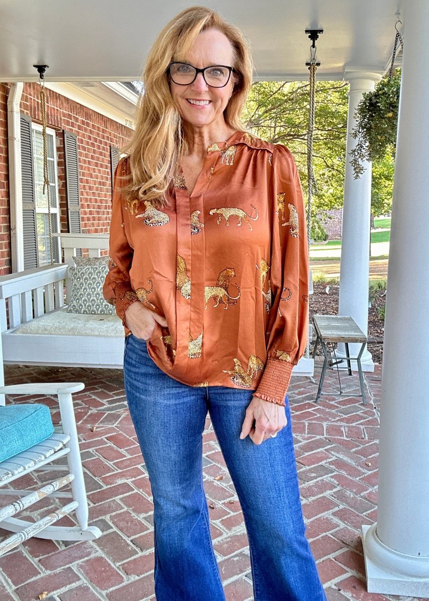 Easel Cheetah Print Satin Blouse - Shirts & Tops - Jimberly's Boutique - Olive Branch - Mississippi