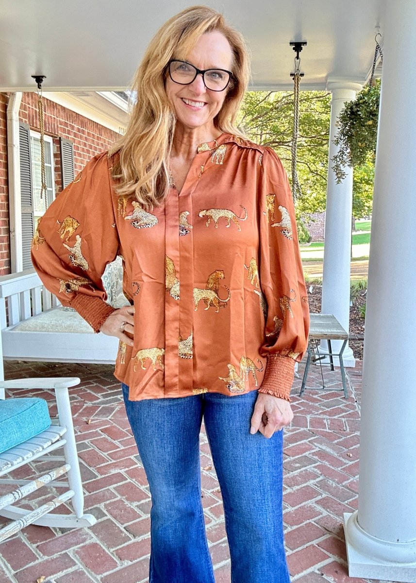 Easel Cheetah Print Satin Blouse - Shirts & Tops - Jimberly's Boutique - Olive Branch - Mississippi