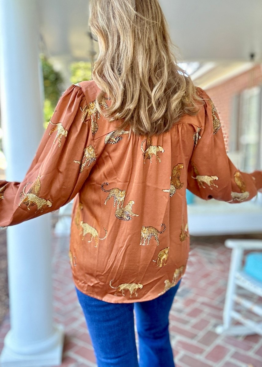 Easel Cheetah Print Satin Blouse - Shirts & Tops - Jimberly's Boutique - Olive Branch - Mississippi