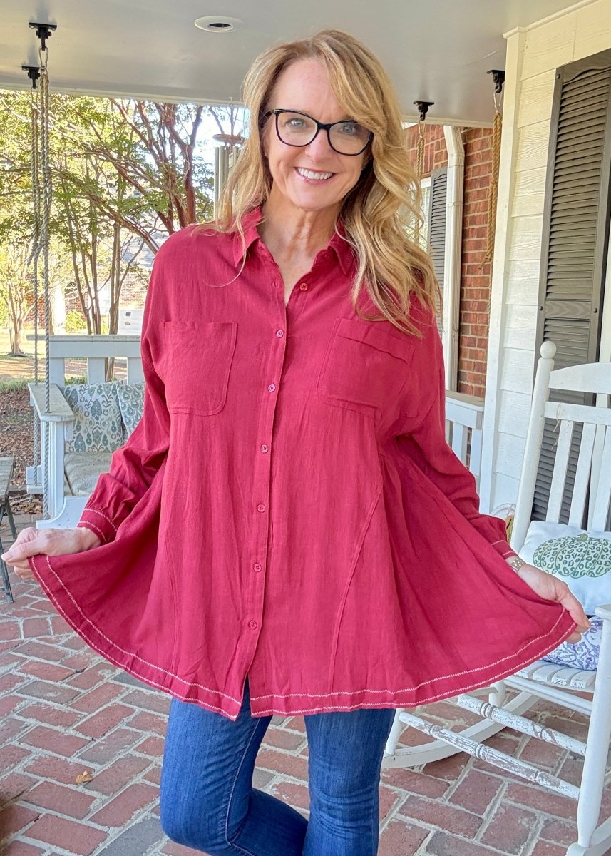 Easy Days Button Down - Cranberry | Umgee - Umgee Top - Jimberly's Boutique - Olive Branch - Mississippi