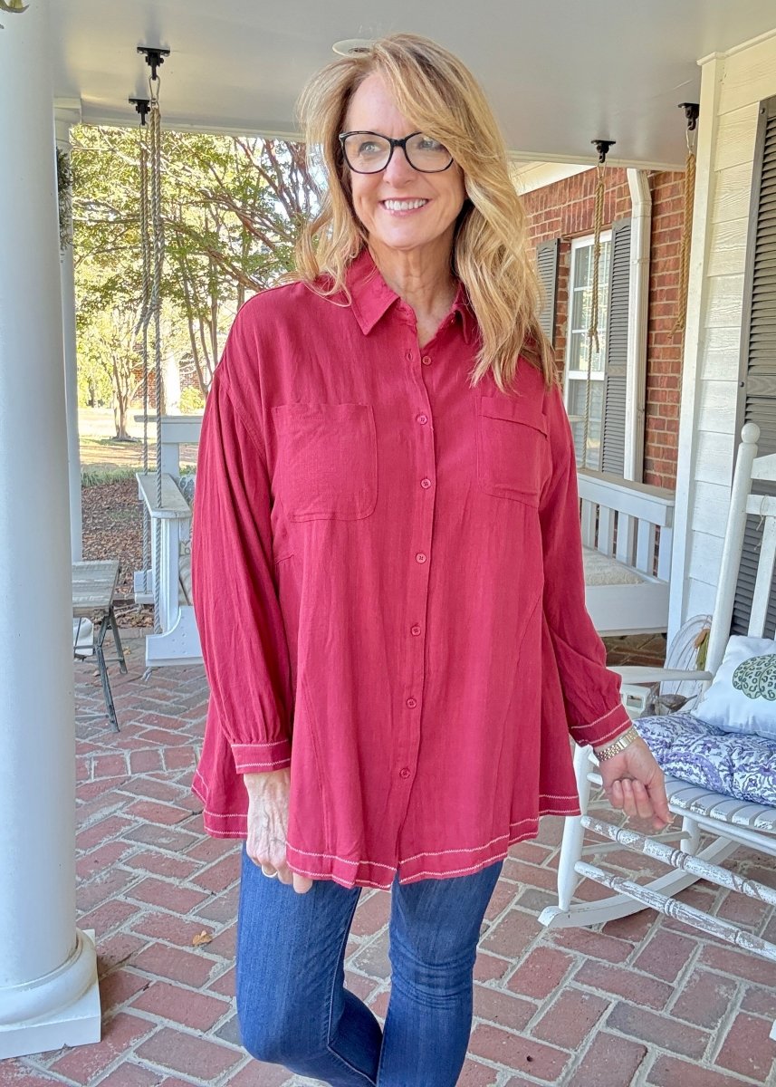 Easy Days Button Down - Cranberry | Umgee - Umgee Top - Jimberly's Boutique - Olive Branch - Mississippi