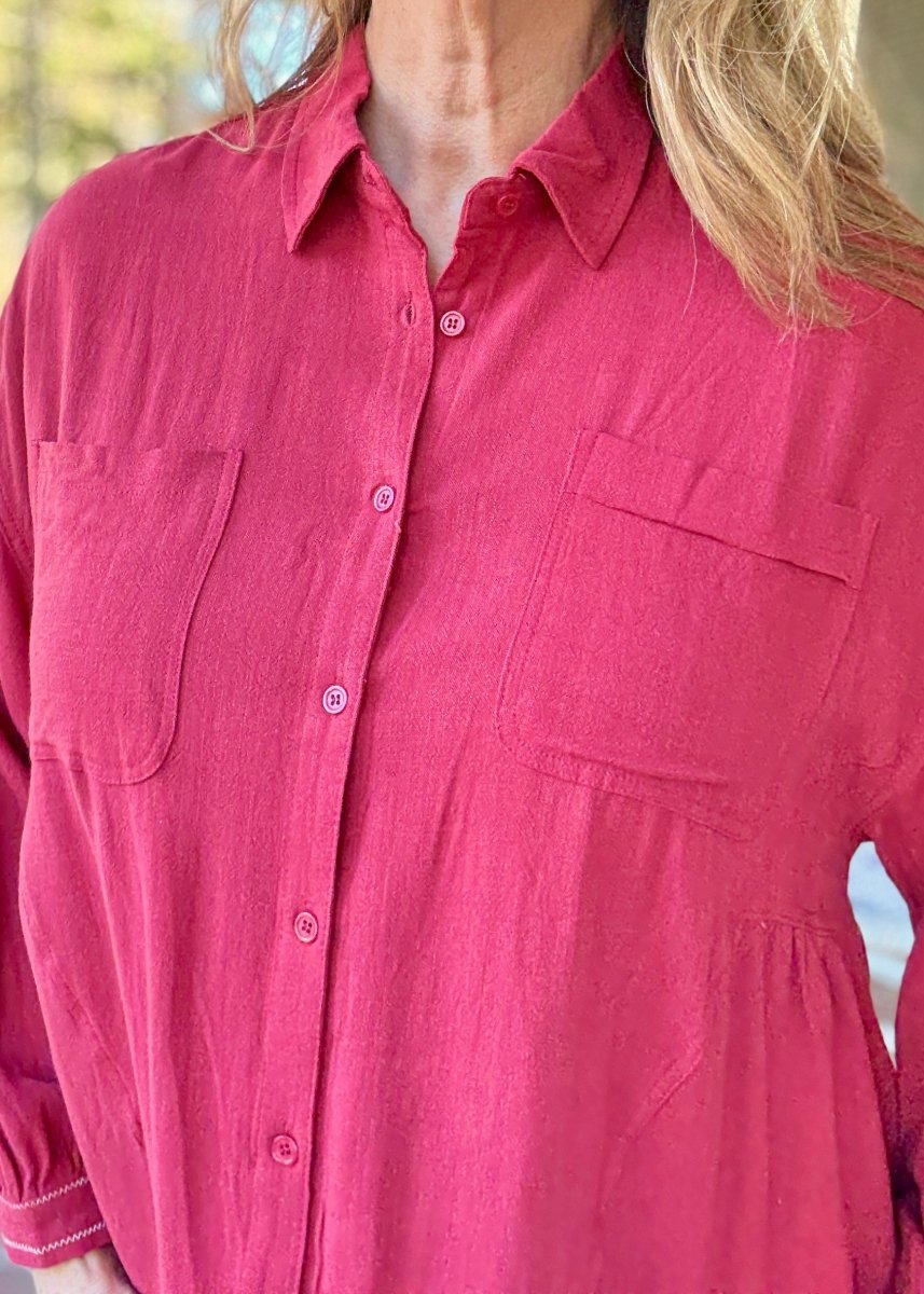 Easy Days Button Down - Cranberry | Umgee - Umgee Top - Jimberly's Boutique - Olive Branch - Mississippi