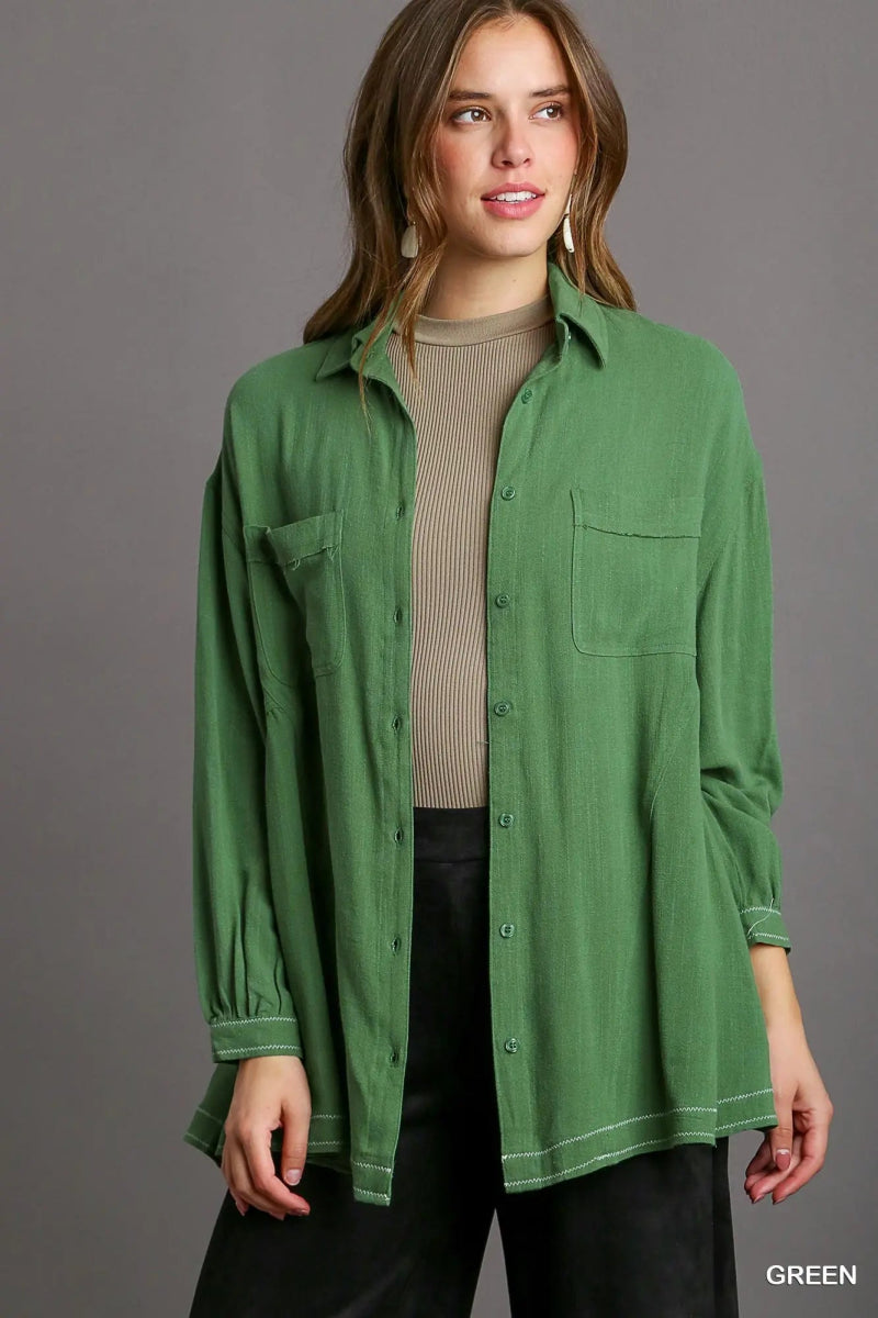 Easy Days Button Down - Green | Umgee - Umgee Top - Jimberly's Boutique - Olive Branch - Mississippi
