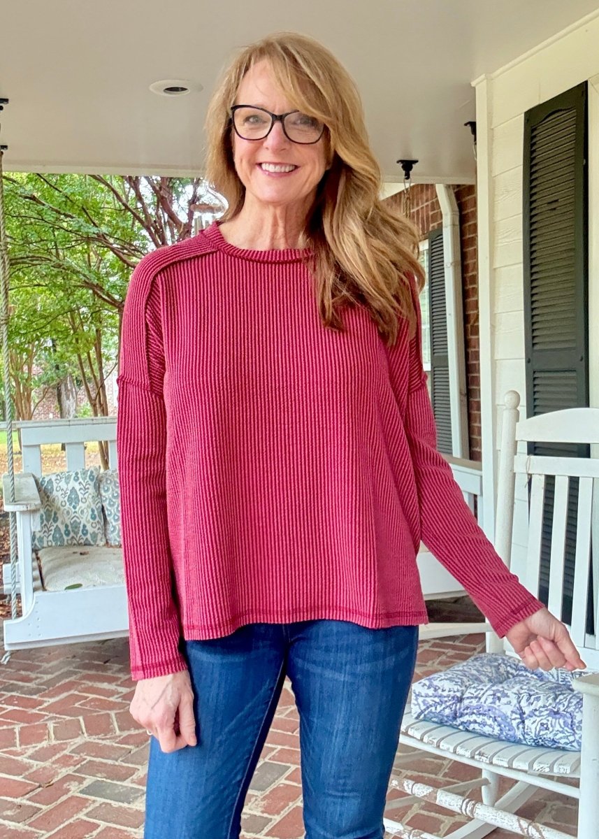 Easy Edge Top - Burgundy - Casual Top - Jimberly's Boutique - Olive Branch - Mississippi
