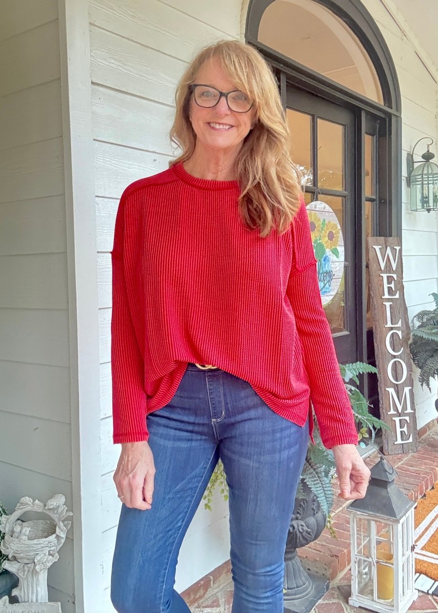Easy Edge Top - Red - Casual Top - Jimberly's Boutique - Olive Branch - Mississippi