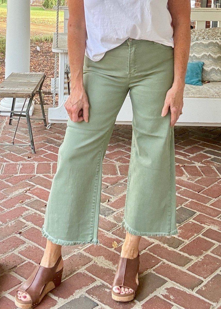 Elbert Wide Leg Crop Jeans - Olive | Risen - risen jeans - Jimberly's Boutique - Olive Branch - Mississippi