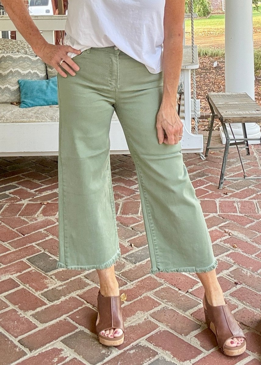 Elbert Wide Leg Crop Jeans - Olive | Risen - risen jeans - Jimberly's Boutique - Olive Branch - Mississippi