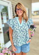 Ella Floral Flutter Sleeve Top - Mint Combo | Entro (Reg & Plus) - Entro Top - Jimberly's Boutique - Olive Branch - Mississippi
