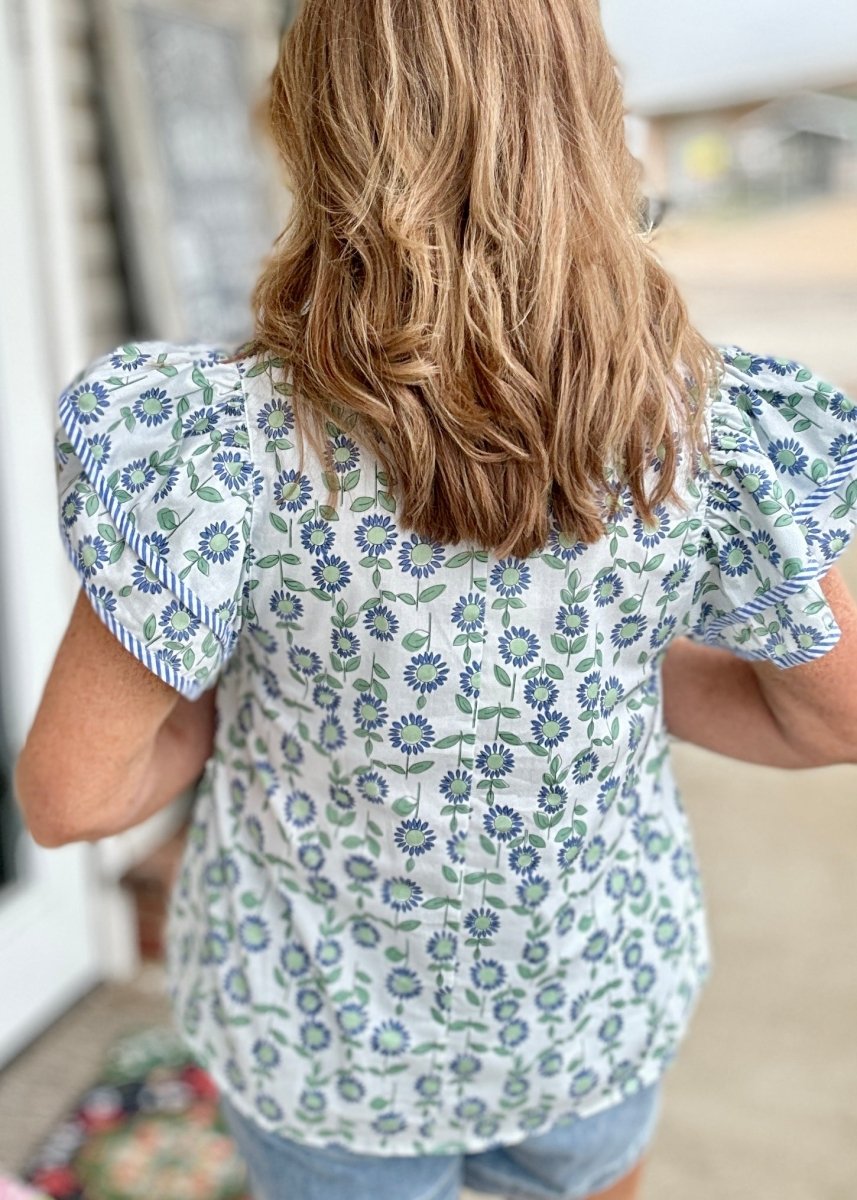 Ella Floral Flutter Sleeve Top - Mint Combo | Entro (Reg & Plus) - Entro Top - Jimberly's Boutique - Olive Branch - Mississippi