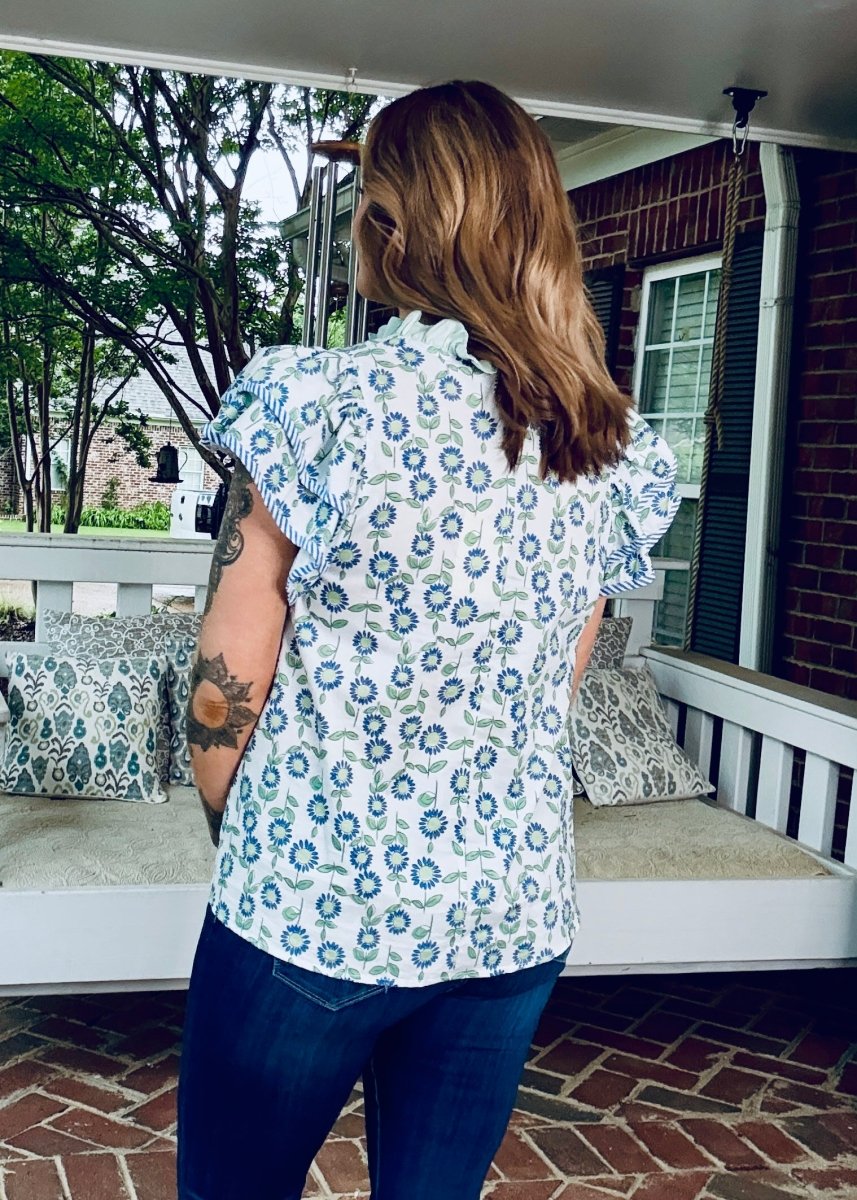Ella Floral Flutter Sleeve Top - Mint Combo | Entro (Reg & Plus) - Entro Top - Jimberly's Boutique - Olive Branch - Mississippi