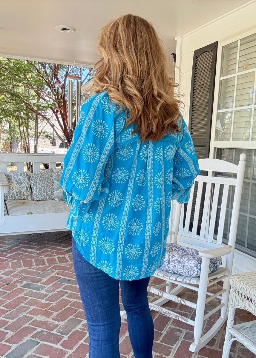 Embroidered 3/4 Sleeve Top - Aqua - Umgee Top - Jimberly's Boutique - Olive Branch - Mississippi