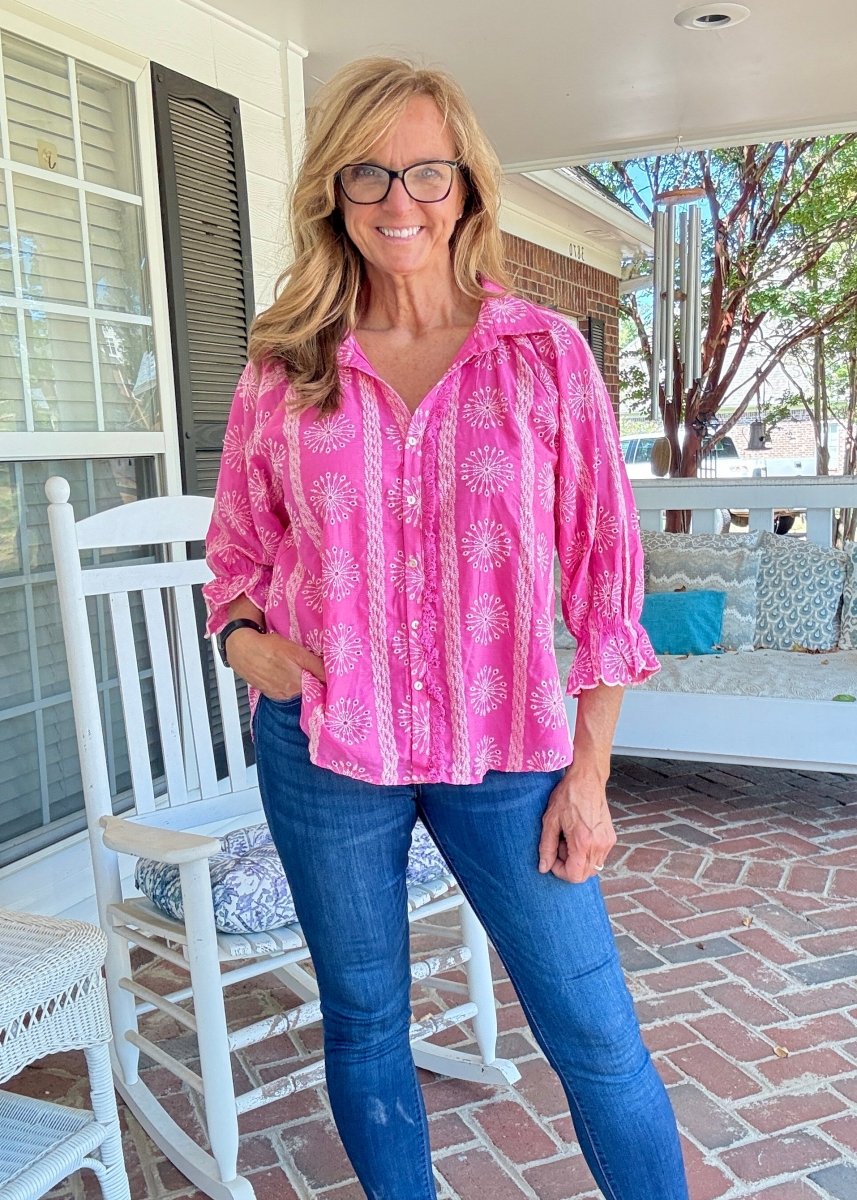 Embroidered 3/4 Sleeve Top - Pink - Umgee Top - Jimberly's Boutique - Olive Branch - Mississippi