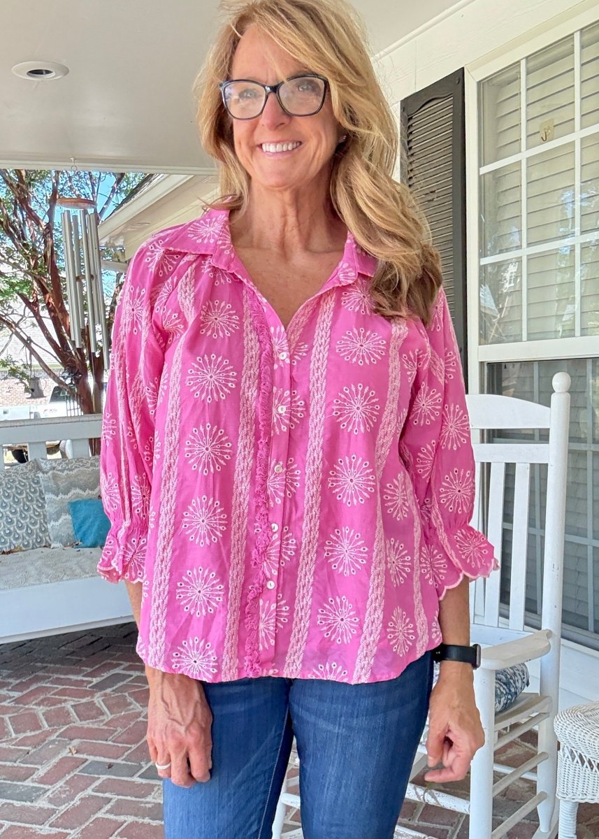 Embroidered 3/4 Sleeve Top - Pink - Umgee Top - Jimberly's Boutique - Olive Branch - Mississippi
