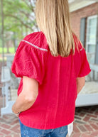Embroidered Floral Puff Sleeve Blouse - Red | Umgee - Umgee Top -Jimberly's Boutique-Olive Branch-Mississippi
