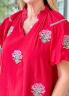 Embroidered Floral Puff Sleeve Blouse - Red | Umgee - Umgee Top -Jimberly's Boutique-Olive Branch-Mississippi