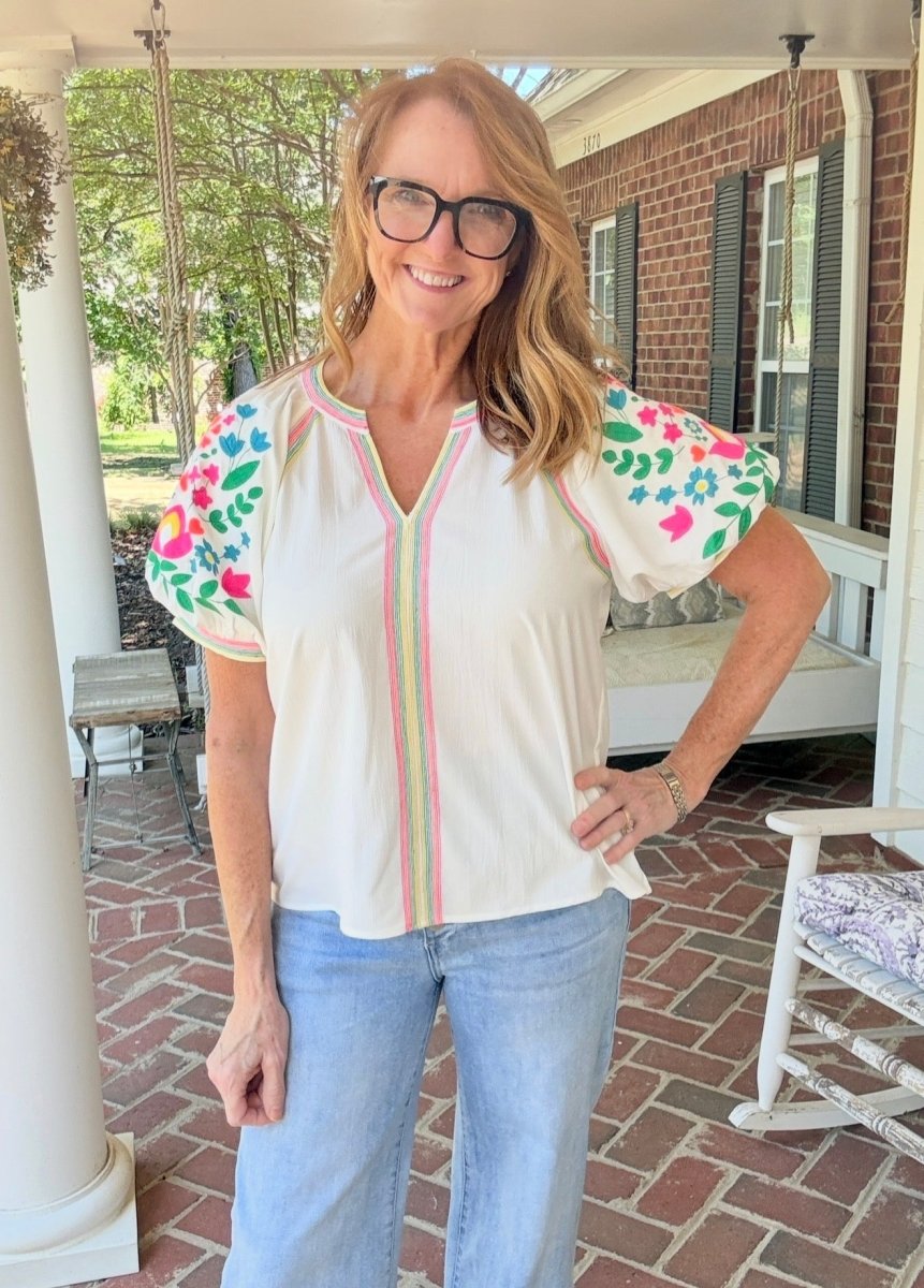 Embroidered Jodifl Top - Off White - Jodifl Top - Jimberly's Boutique - Olive Branch - Mississippi