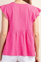 Embroidered V Neck Top - Pink - Casual Top - Jimberly's Boutique - Olive Branch - Mississippi