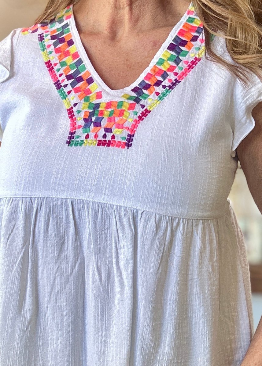 Embroidered V Neck Top - White - Casual Top - Jimberly's Boutique - Olive Branch - Mississippi