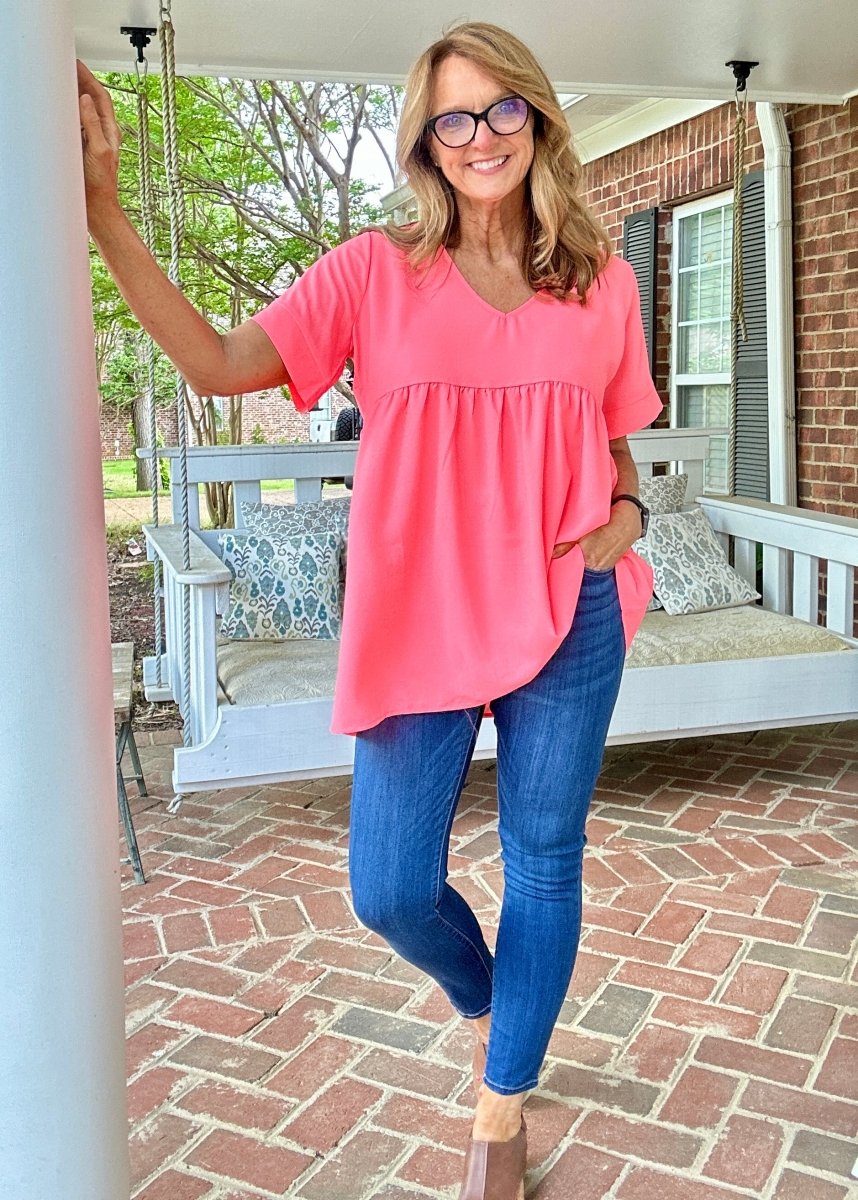 Enchanted Empire Waist Top - Neon Coral Pink (Jimberly's Deal) - Casual Top - Jimberly's Boutique - Olive Branch - Mississippi
