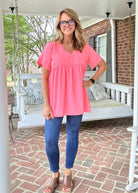 Enchanted Empire Waist Top - Neon Coral Pink (Jimberly's Deal) - Casual Top - Jimberly's Boutique - Olive Branch - Mississippi