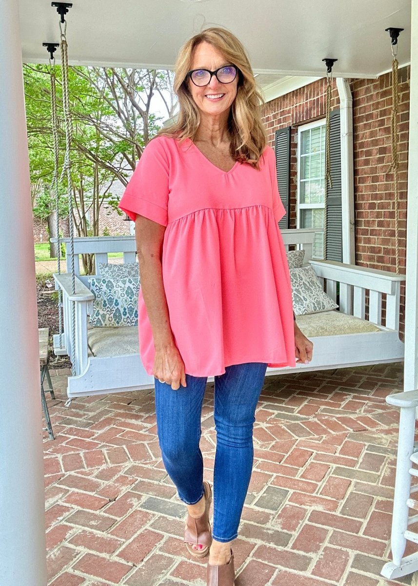 Enchanted Empire Waist Top - Neon Coral Pink (Jimberly's Deal) - Casual Top - Jimberly's Boutique - Olive Branch - Mississippi