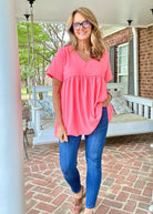 Enchanted Empire Waist Top - Neon Coral Pink (Jimberly's Deal) - Casual Top - Jimberly's Boutique - Olive Branch - Mississippi