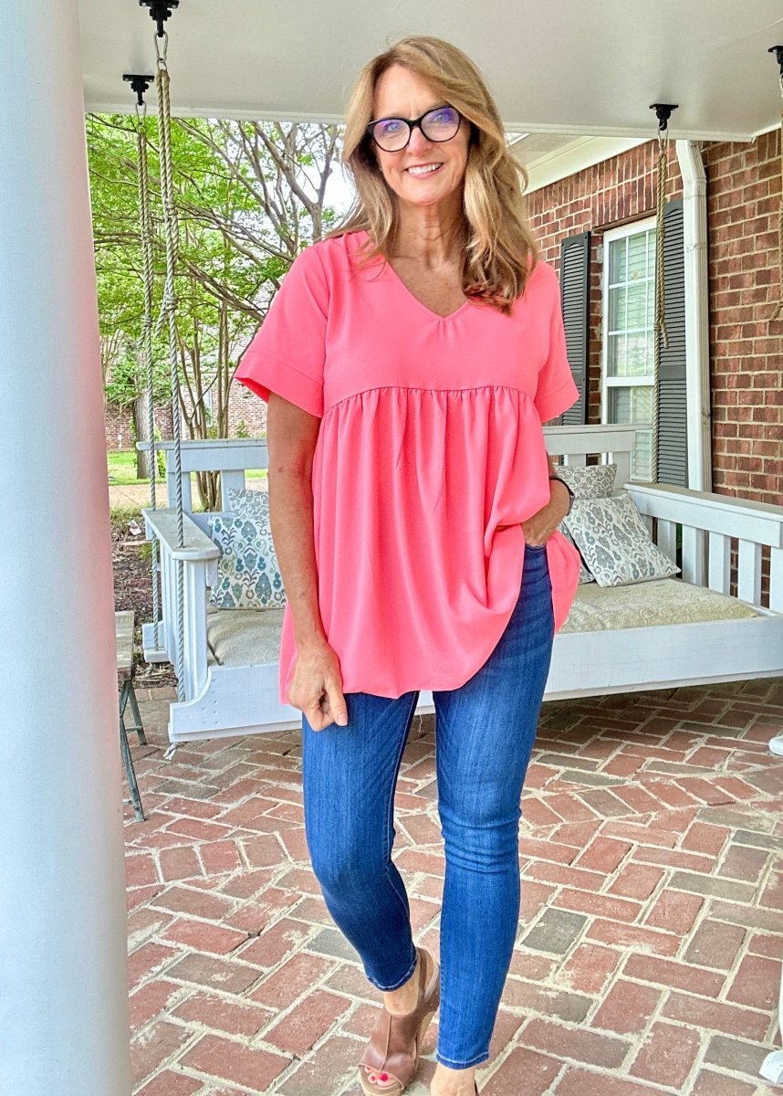 Enchanted Empire Waist Top - Neon Coral Pink (Jimberly's Deal) - Casual Top - Jimberly's Boutique - Olive Branch - Mississippi