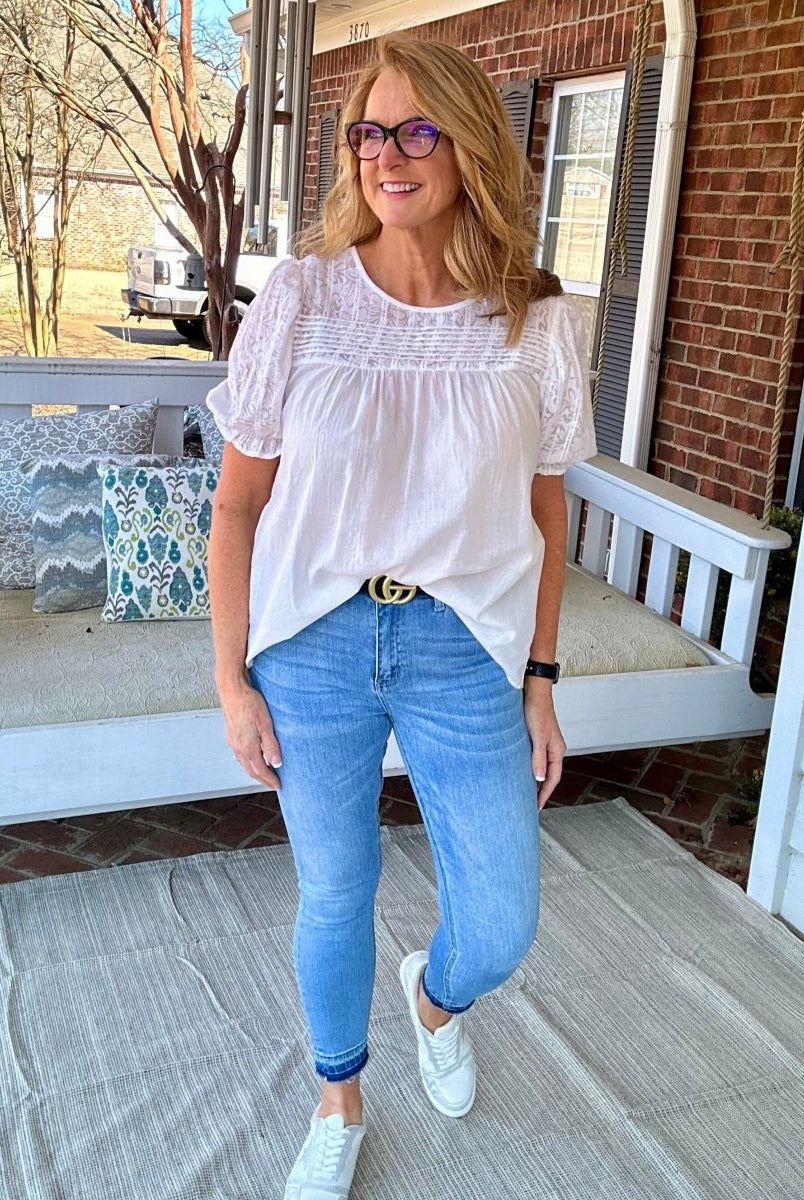 Entro Pretty Graceful Top - White - Casual Top -Jimberly's Boutique-Olive Branch-Mississippi