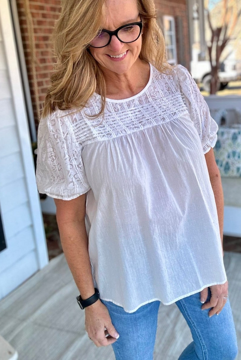 Entro Pretty Graceful Top - White - Casual Top -Jimberly's Boutique-Olive Branch-Mississippi