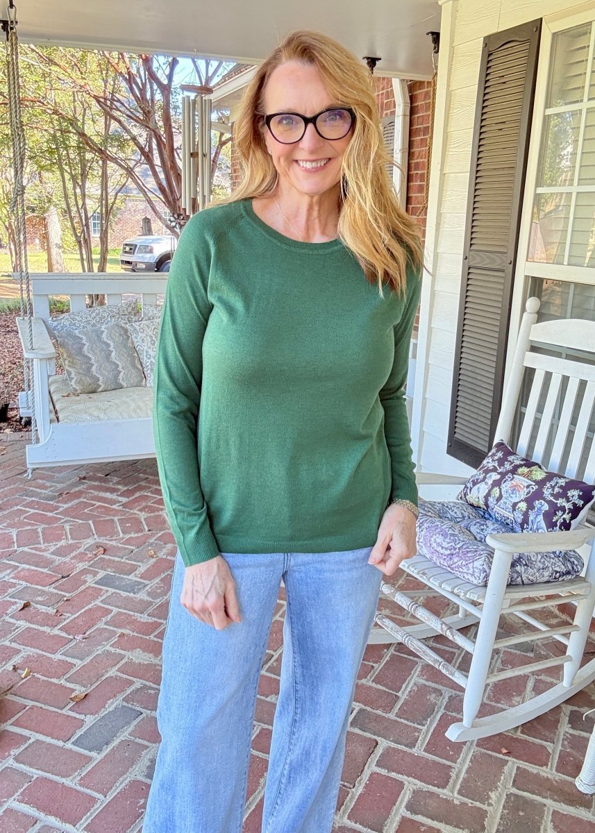 Everyday Classic Crew Neck Sweater - Army Green - Jimberly's Boutique-Olive Branch-Mississippi