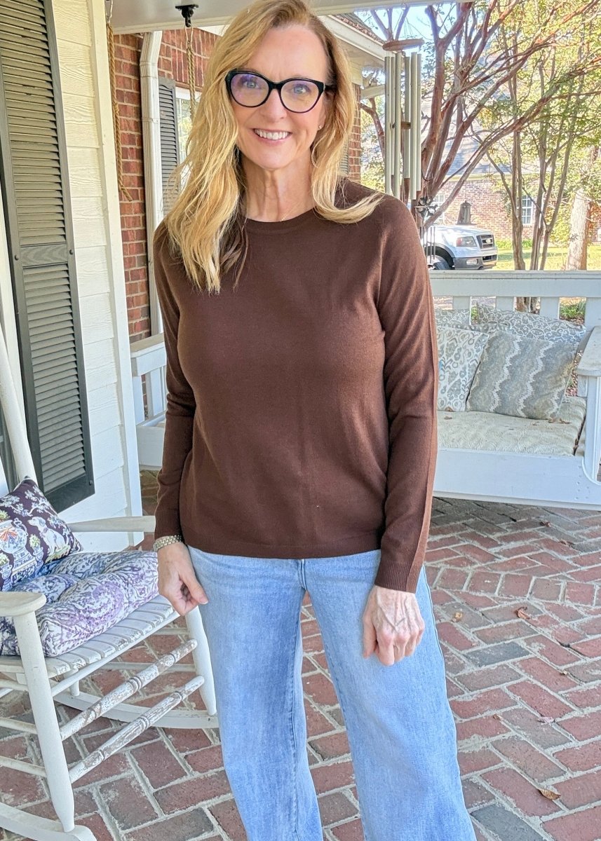 Everyday Classic Crew Neck Sweater - Brown - Jimberly's Boutique-Olive Branch-Mississippi