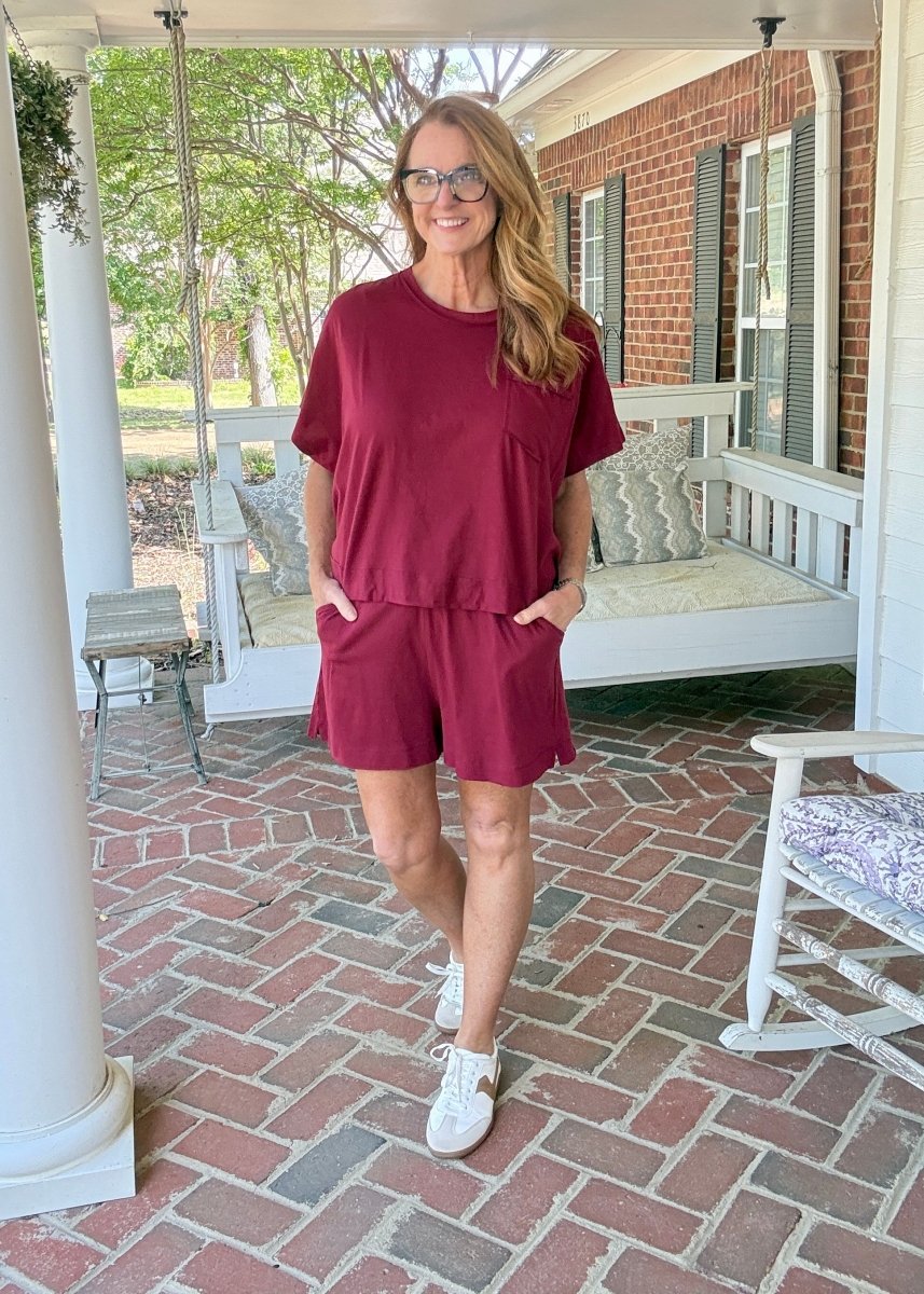 Exposed Seam Boxy Shorts Set - Cabernet - short set -Jimberly's Boutique-Olive Branch-Mississippi