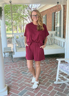 Exposed Seam Boxy Shorts Set - Cabernet - short set -Jimberly's Boutique-Olive Branch-Mississippi