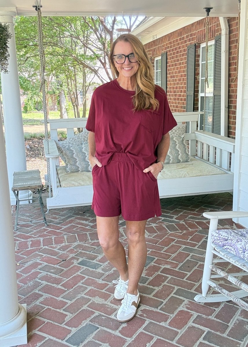 Exposed Seam Boxy Shorts Set - Cabernet - short set -Jimberly's Boutique-Olive Branch-Mississippi