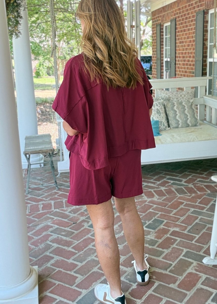 Exposed Seam Boxy Shorts Set - Cabernet - short set -Jimberly's Boutique-Olive Branch-Mississippi