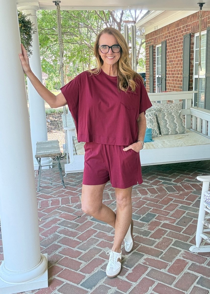 Exposed Seam Boxy Shorts Set - Cabernet - short set -Jimberly's Boutique-Olive Branch-Mississippi