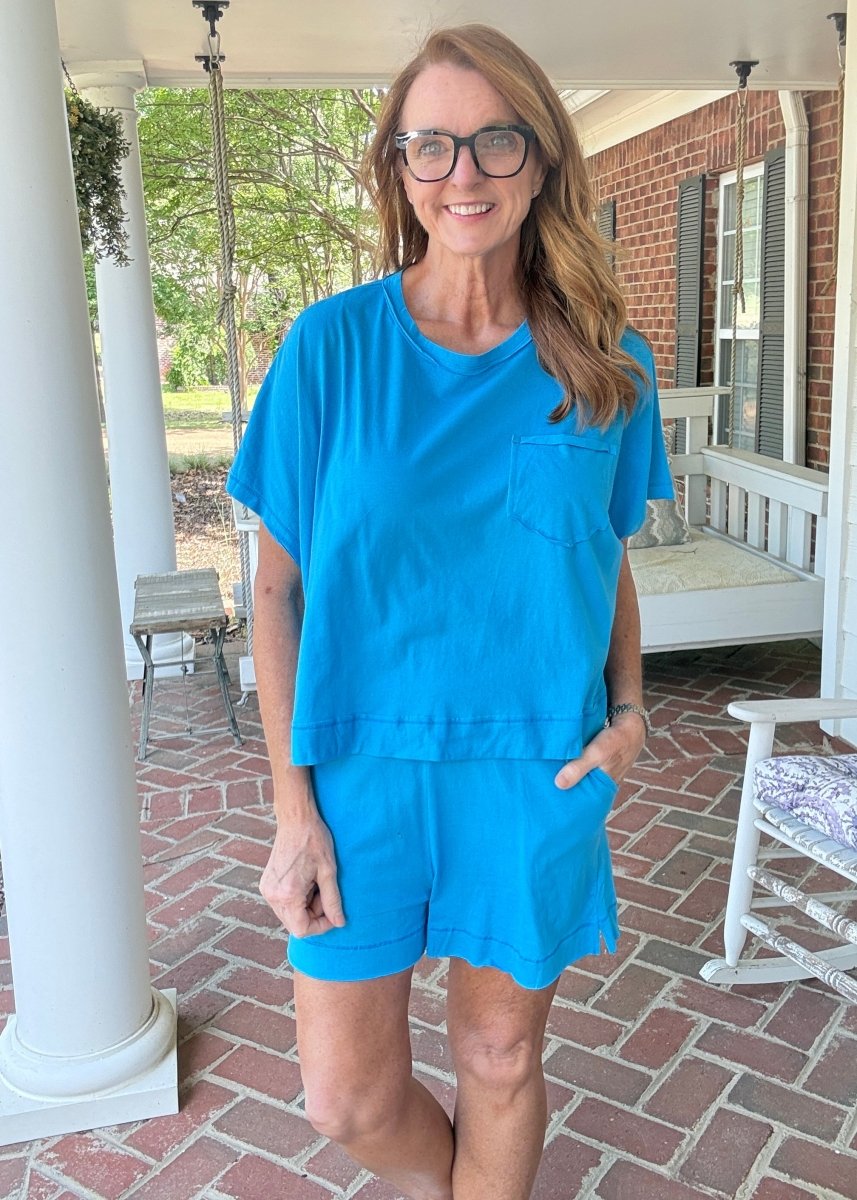 Exposed Seam Boxy Shorts Set - Deep Sky - short set - Jimberly's Boutique - Olive Branch - Mississippi