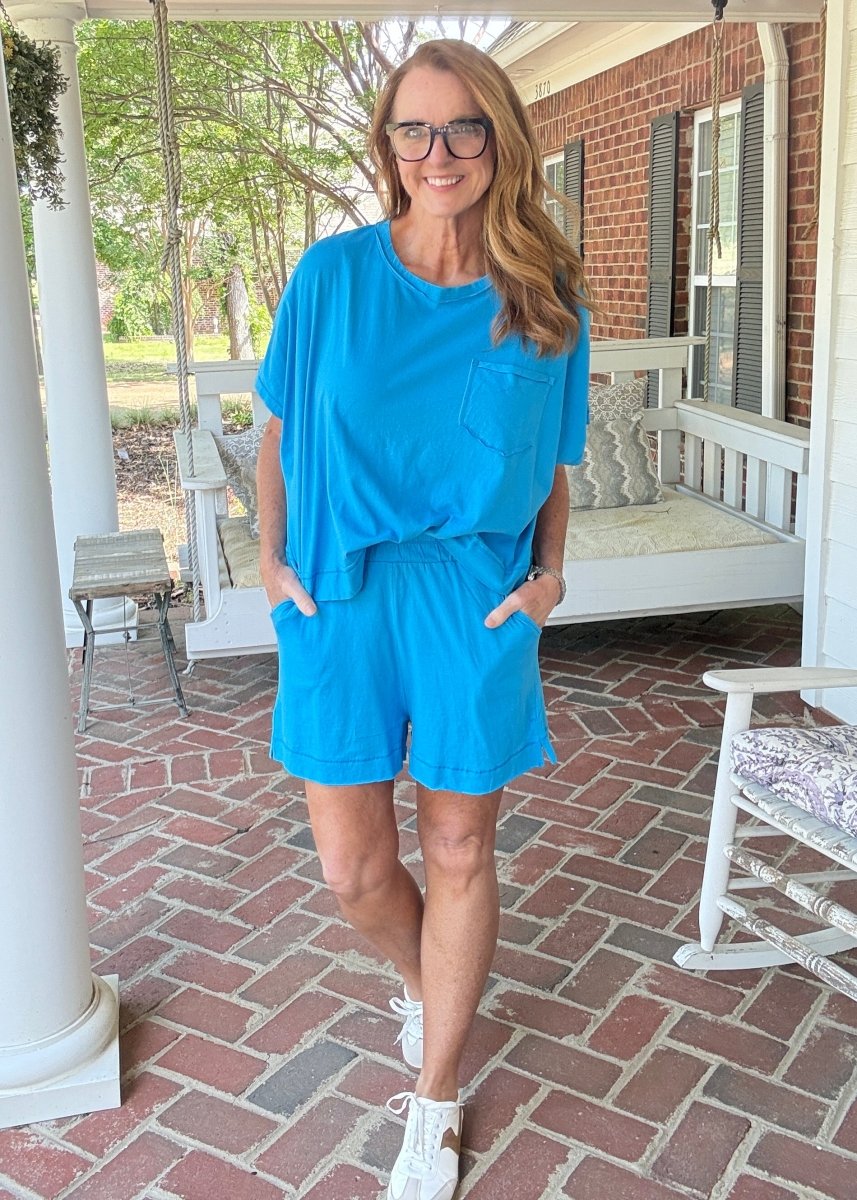 Exposed Seam Boxy Shorts Set - Deep Sky - short set - Jimberly's Boutique - Olive Branch - Mississippi