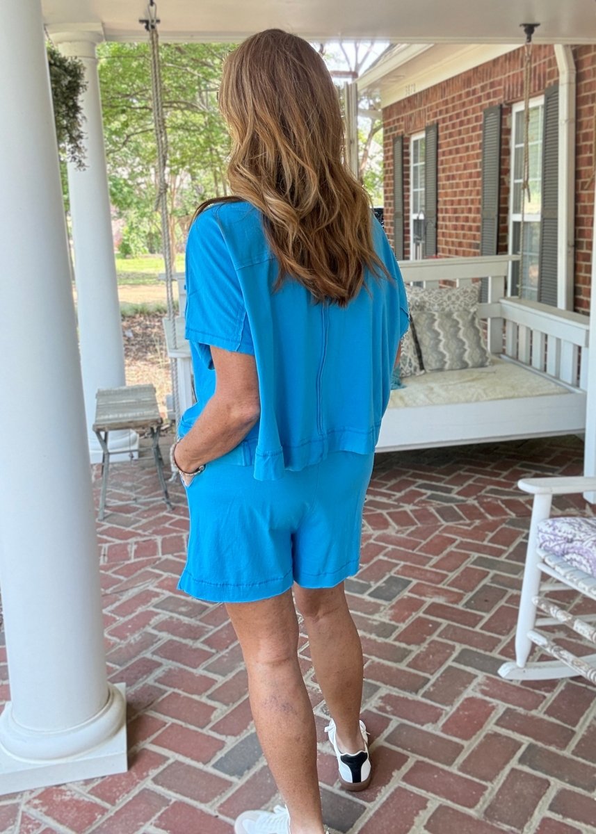 Exposed Seam Boxy Shorts Set - Deep Sky - short set - Jimberly's Boutique - Olive Branch - Mississippi