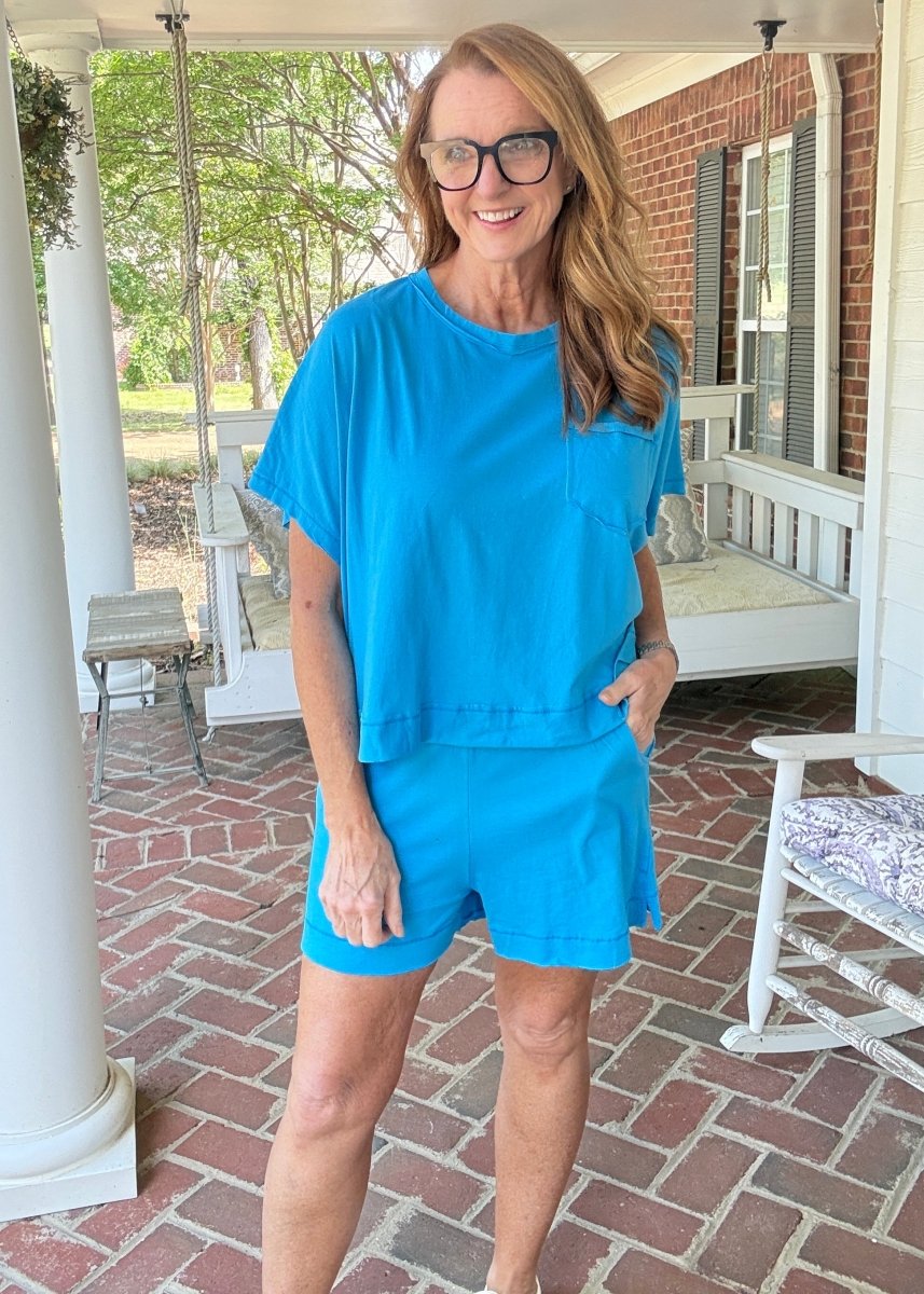 Exposed Seam Boxy Shorts Set - Deep Sky - short set - Jimberly's Boutique - Olive Branch - Mississippi