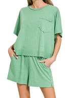 Exposed Seam Boxy Shorts Set - Heather Kelly Green - short set - Jimberly's Boutique - Olive Branch - Mississippi