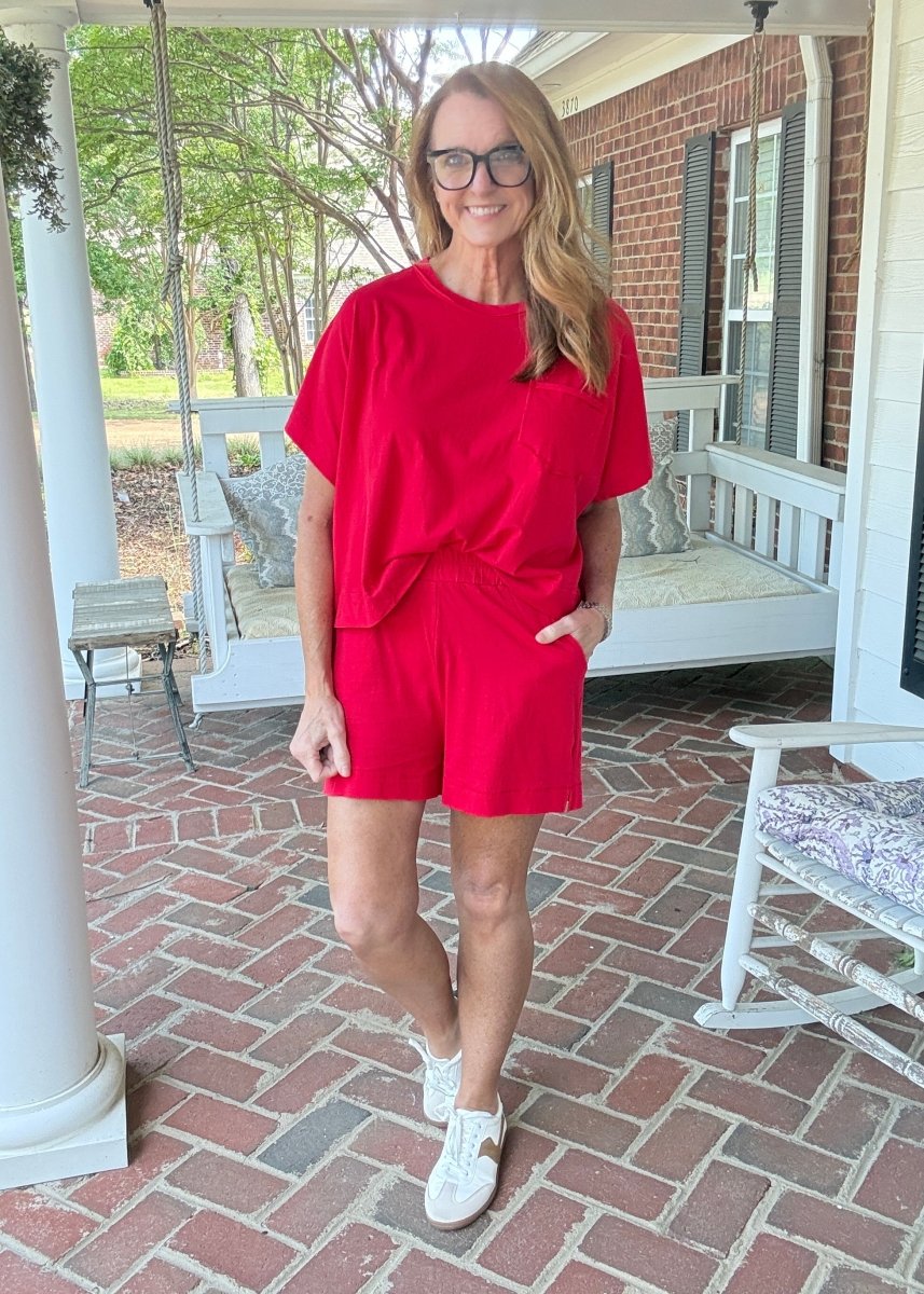 Exposed Seam Boxy Shorts Set - Red - short set - Jimberly's Boutique - Olive Branch - Mississippi