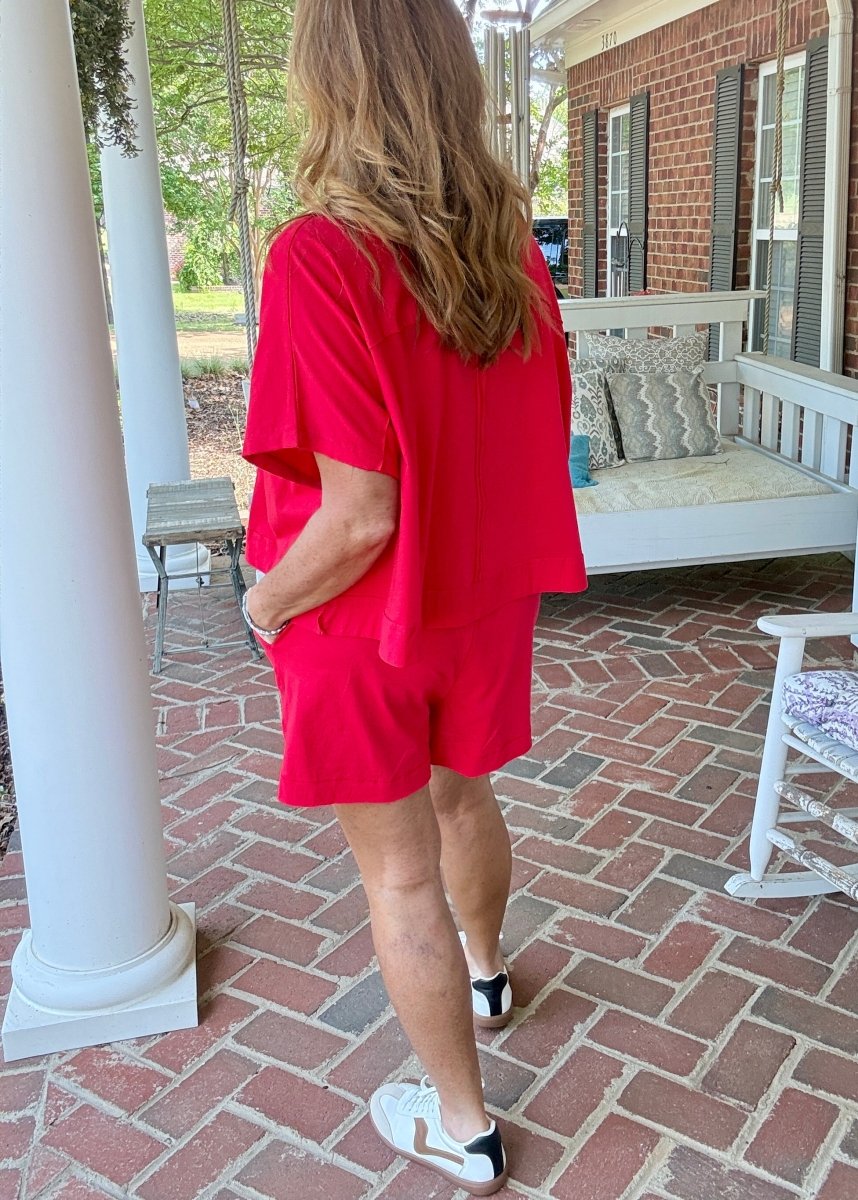 Exposed Seam Boxy Shorts Set - Red - short set - Jimberly's Boutique - Olive Branch - Mississippi