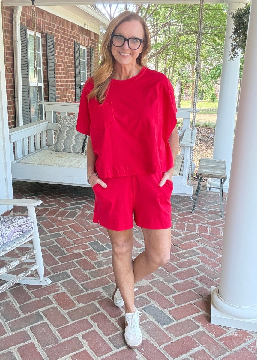 Exposed Seam Boxy Shorts Set - Red - short set - Jimberly's Boutique - Olive Branch - Mississippi