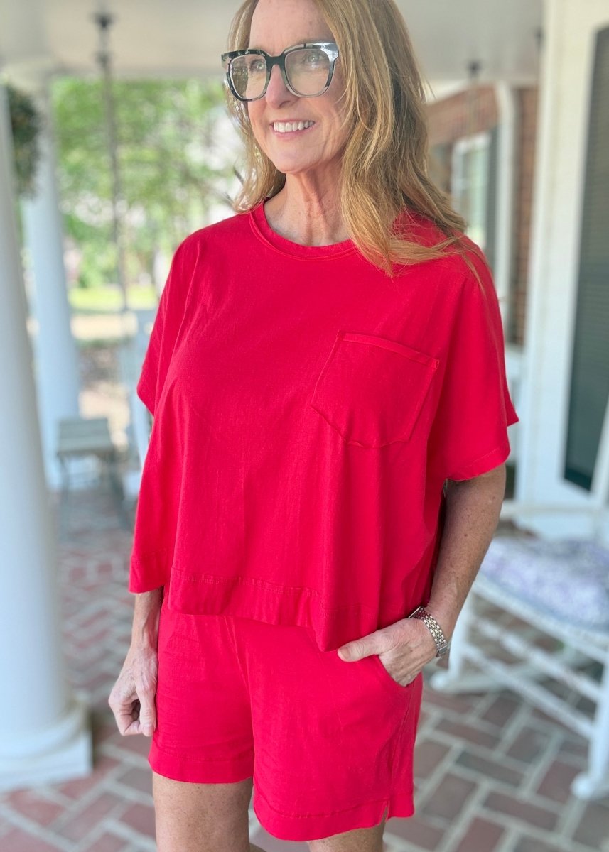 Exposed Seam Boxy Shorts Set - Red - short set - Jimberly's Boutique - Olive Branch - Mississippi