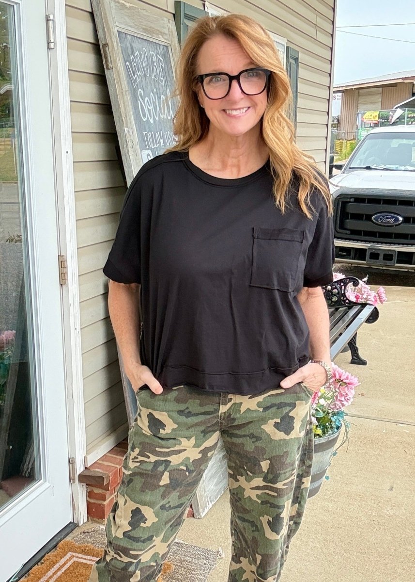 Exposed Seam Boxy Top - Black - Casual Top - Jimberly's Boutique - Olive Branch - Mississippi