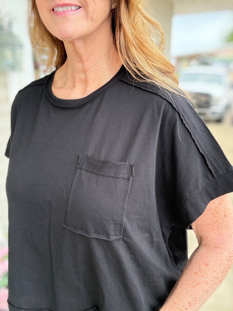 Exposed Seam Boxy Top - Black - Casual Top - Jimberly's Boutique - Olive Branch - Mississippi