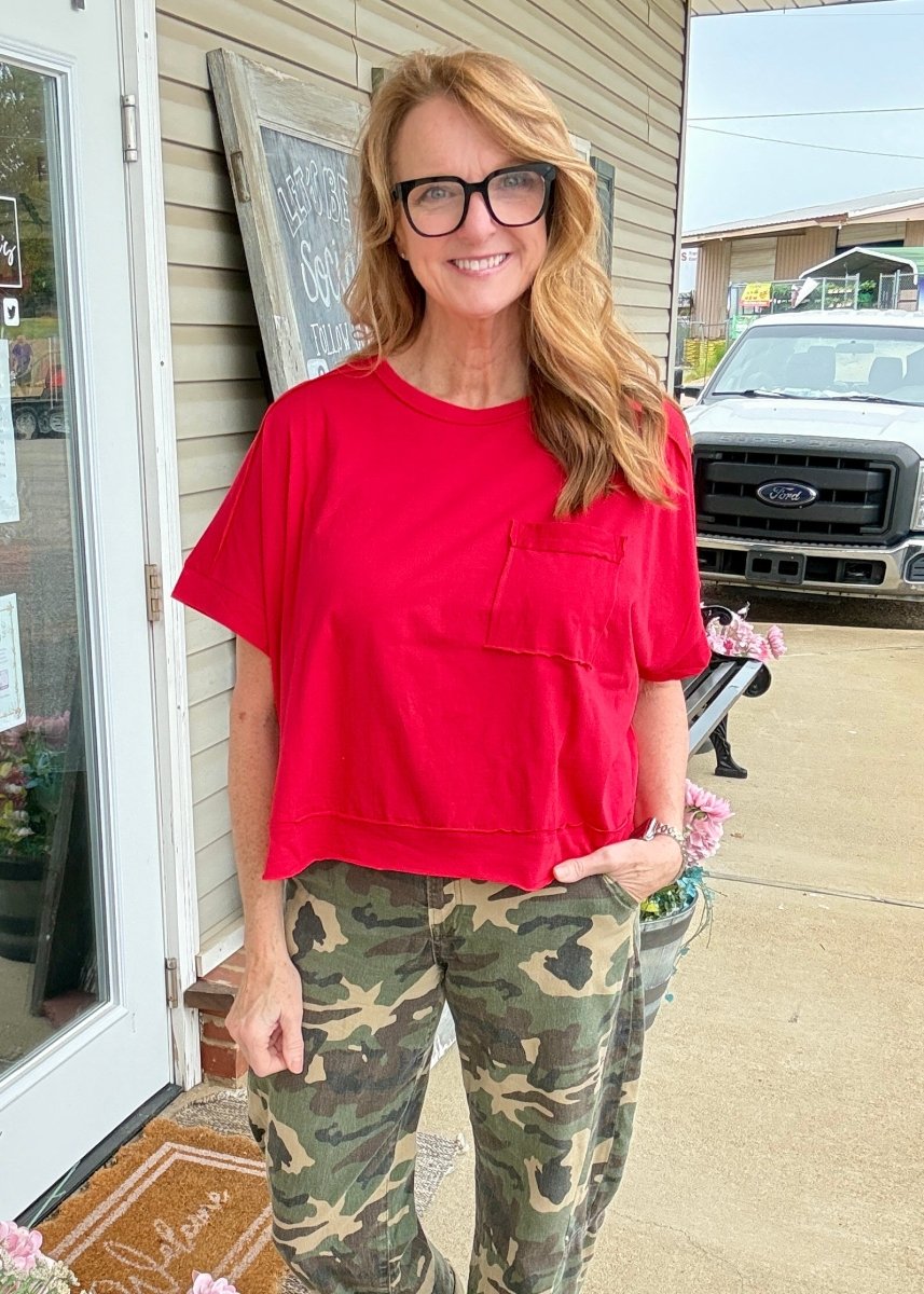 Exposed Seam Boxy Top - Red - Casual Top - Jimberly's Boutique - Olive Branch - Mississippi