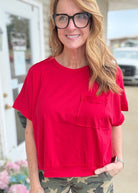 Exposed Seam Boxy Top - Red - Casual Top - Jimberly's Boutique - Olive Branch - Mississippi